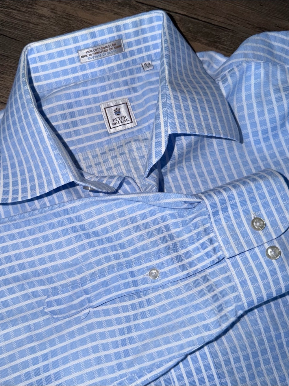 Peter Millar Men's Blue Windowpane Dress Shirt